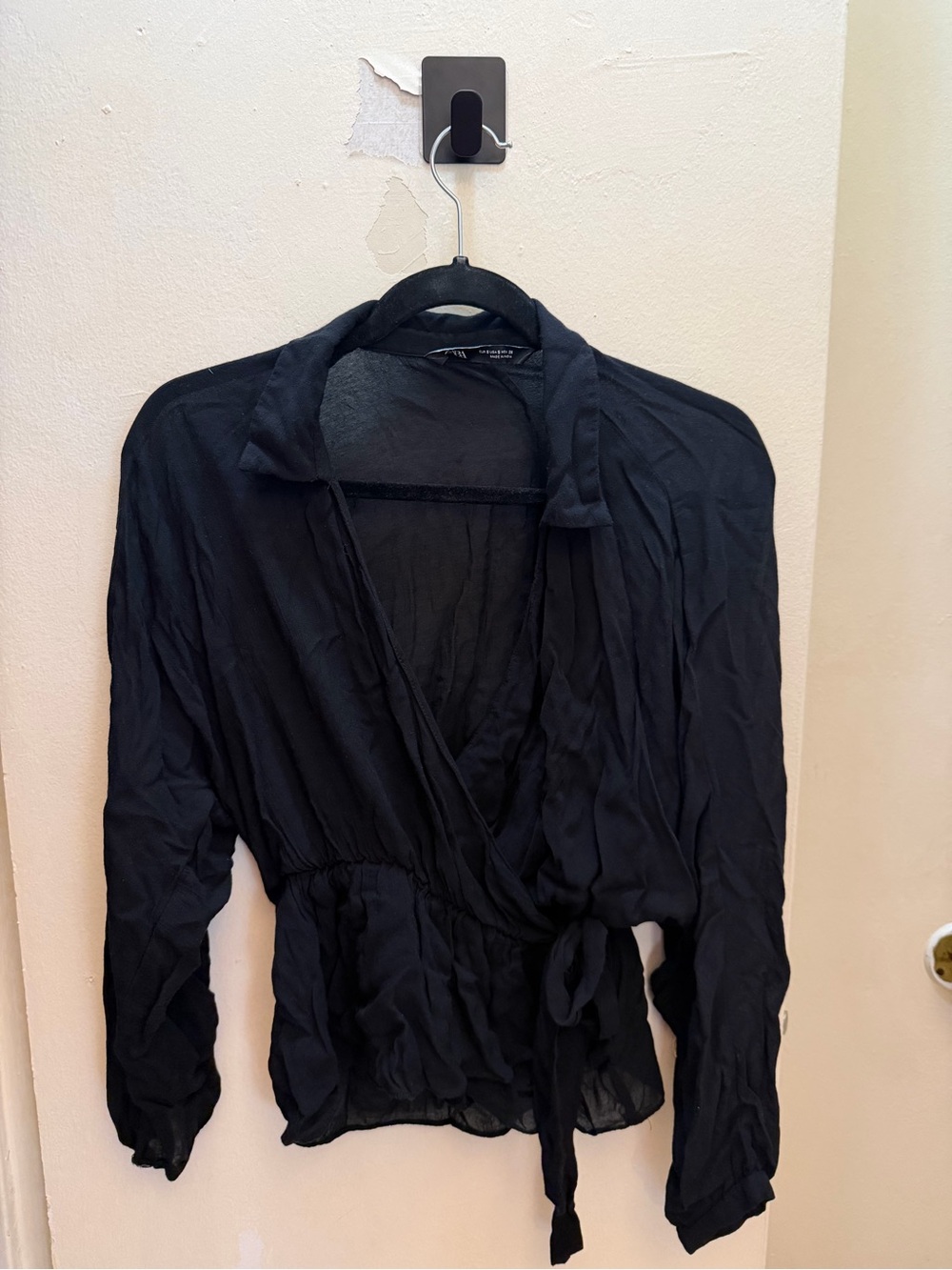 Zara Black Wrap Blouse with Tie Waist